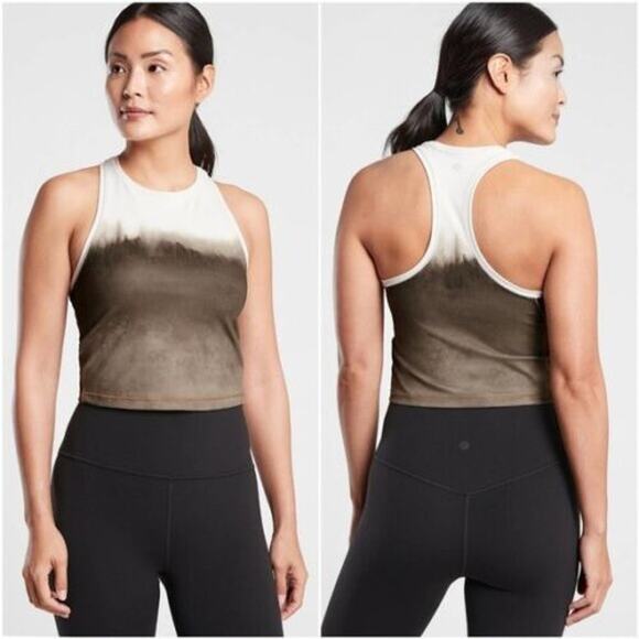 Athleta Shanti Mushroom Brown Watercolor Stripe Crop Racerback Tank Top Size M - Picture 1 of 6